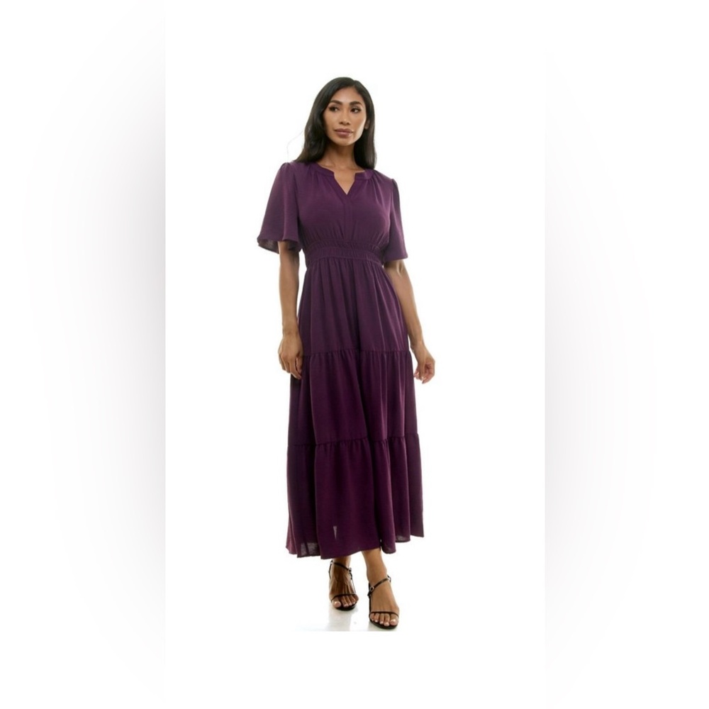 Harlow & Rose Womens Tiered Maxi Dress with Bell Sleeves, Winter Bloom  large